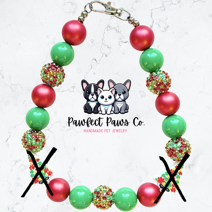 Happy Pawlidays* Green & Red Sparkle Christmas Custom Beaded Dog/Cat Necklace!