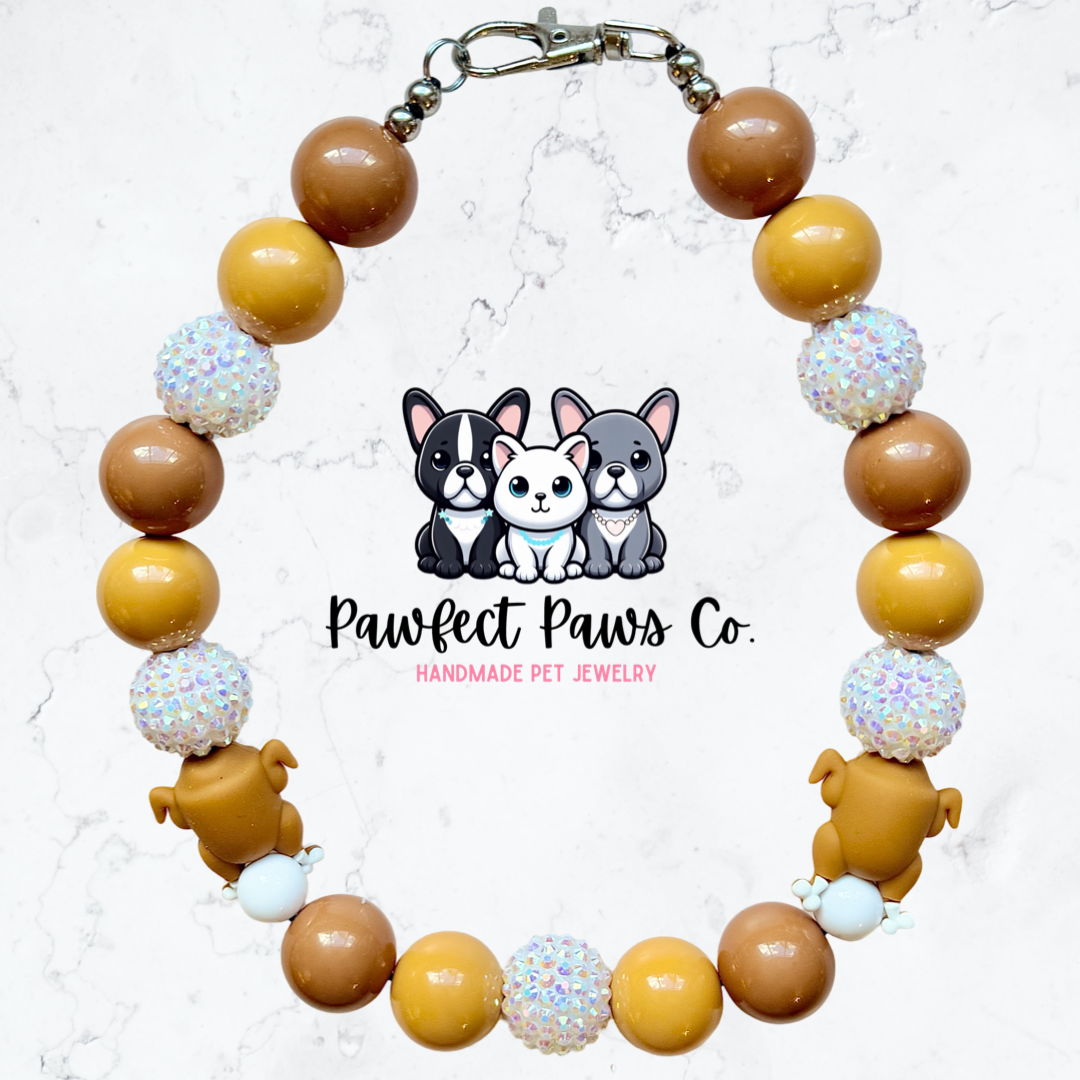 Feast Mode* Tan, Brown & White Sparkle Turkey Thanksgiving Custom Beaded Dog/Cat Necklace!