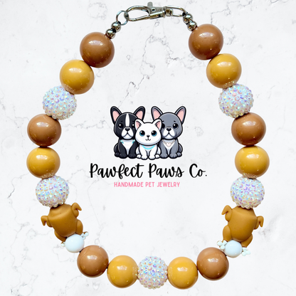 Feast Mode* Tan, Brown & White Sparkle Turkey Thanksgiving Custom Beaded Dog/Cat Necklace!