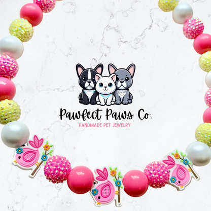 3 Little Birds* White, Pink & Yellow Sparkle Custom Beaded Dog/Cat Necklace for @TheMemphisCream’s Birthday Pawty!