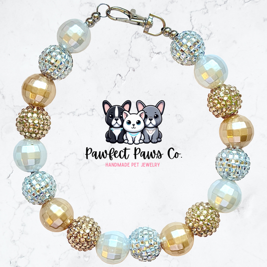Champagne Shimmer* Silver & Gold Sparkle New Years Eve Custom Beaded Dog/Cat Necklace!