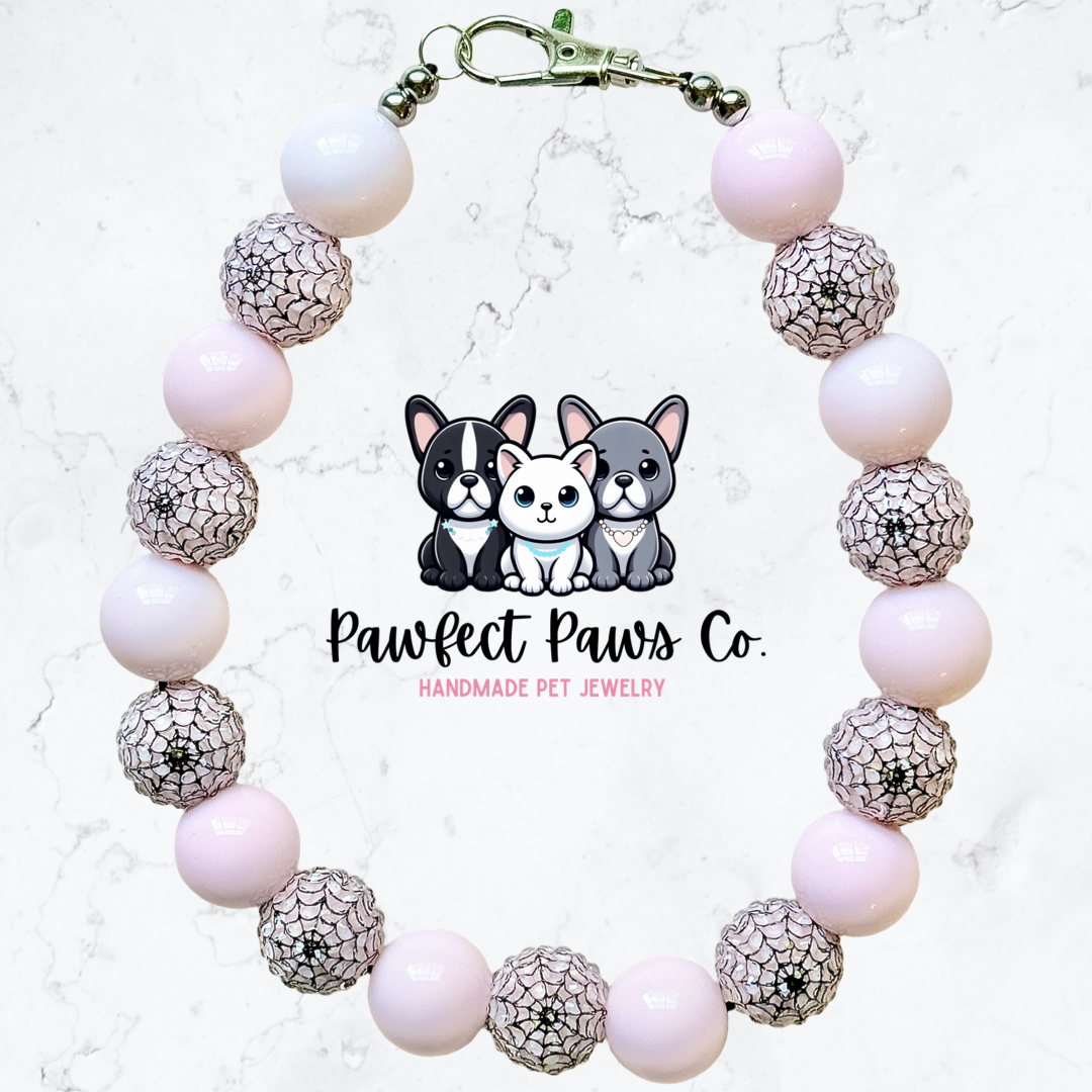 Pink Widow* Pink & Web Sparkle Halloween Custom Beaded Dog/Cat Collar Necklace!