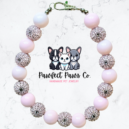 Pink Widow* Pink & Web Sparkle Halloween Custom Beaded Dog/Cat Collar Necklace!