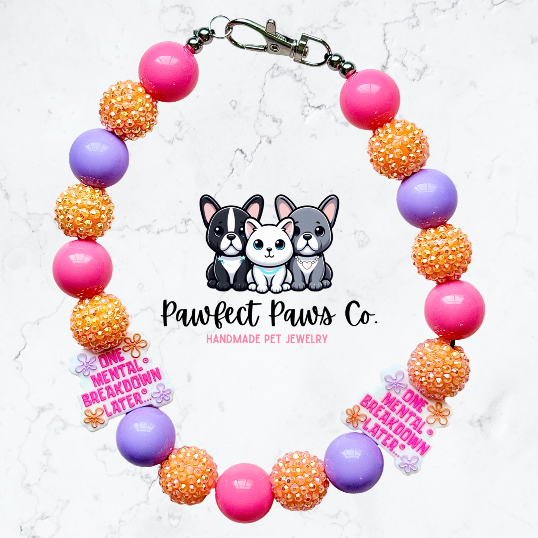 One Mental Breakdown Later* Purple, Pink & Orange Sparkle Custom Beaded Dog/Cat Necklace!