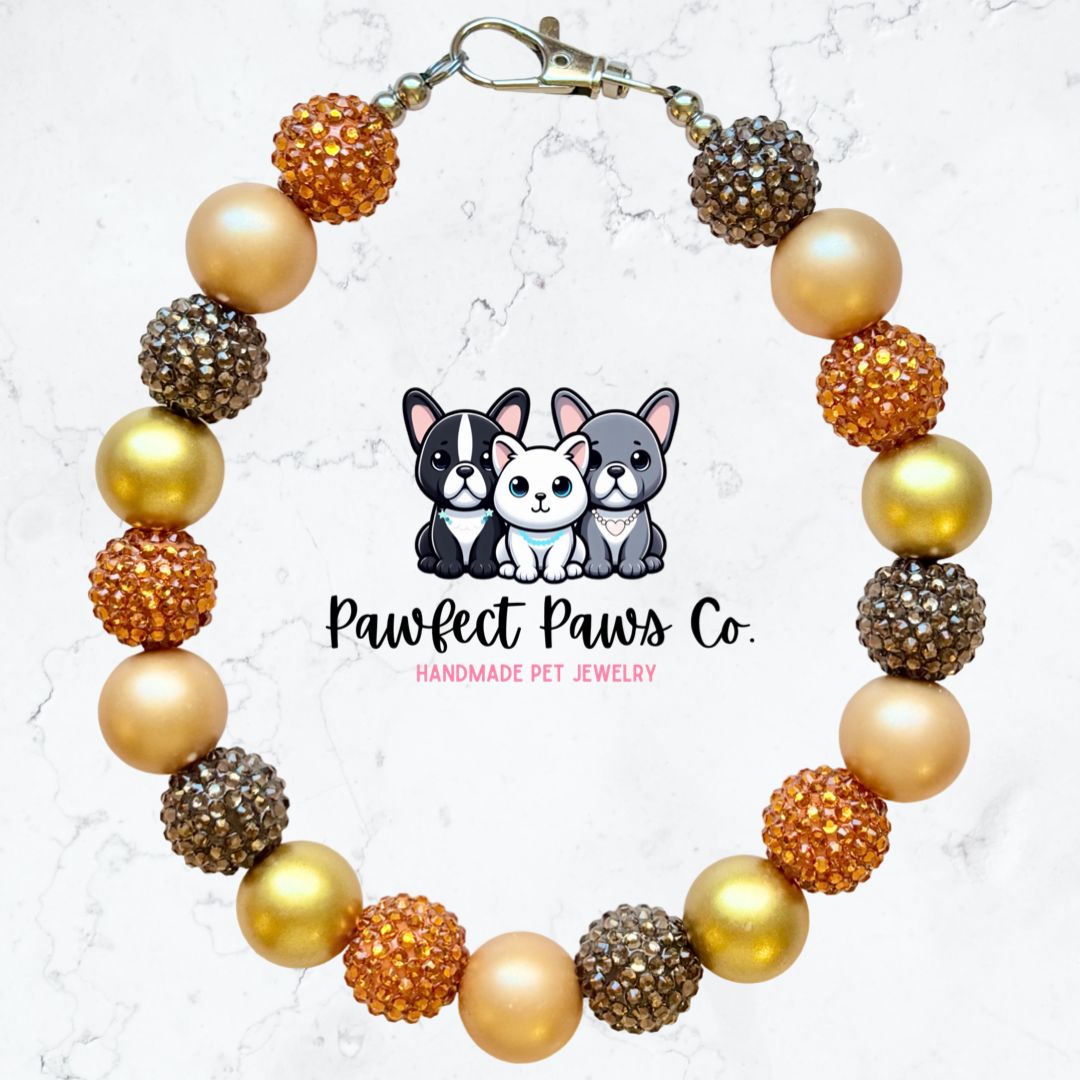 Harvest Moon* Orange & Brown Sparkle Thanksgiving Autumn Custom Beaded Dog/Cat Necklace!
