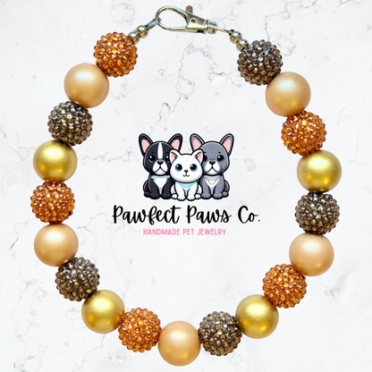 Harvest Moon* Orange & Brown Sparkle Thanksgiving Autumn Custom Beaded Dog/Cat Necklace!