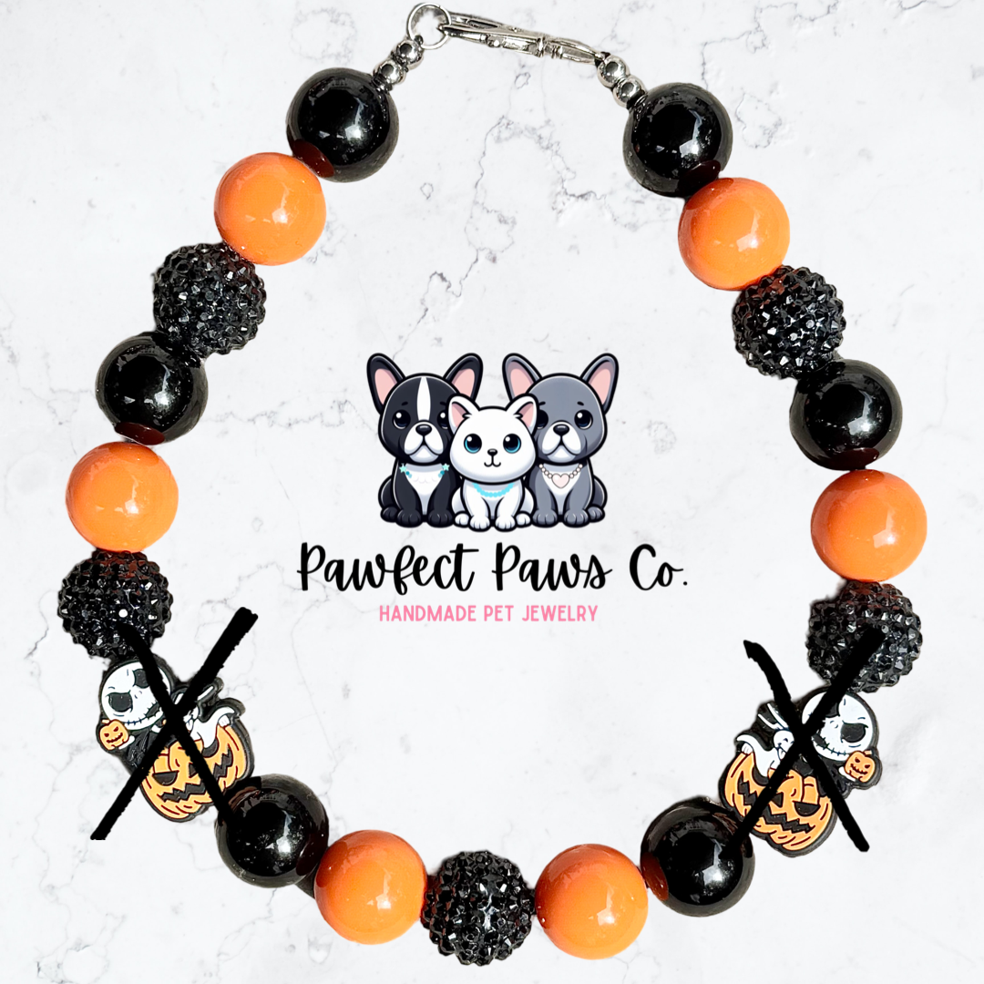 Pumpkin King* Black & Orange Sparkle Jack Halloween Custom Beaded Dog/Cat Necklace!