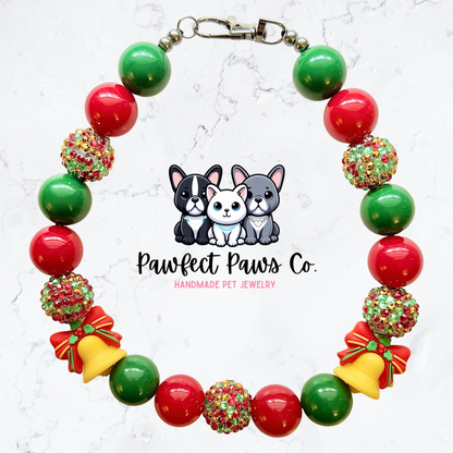 Jingle Bells* Red & Green Sparkle Bell Custom Beaded Dog/Cat Necklace!