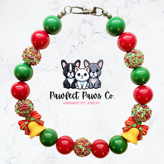 Jingle Bells* Red & Green Sparkle Bell Custom Beaded Dog/Cat Necklace!