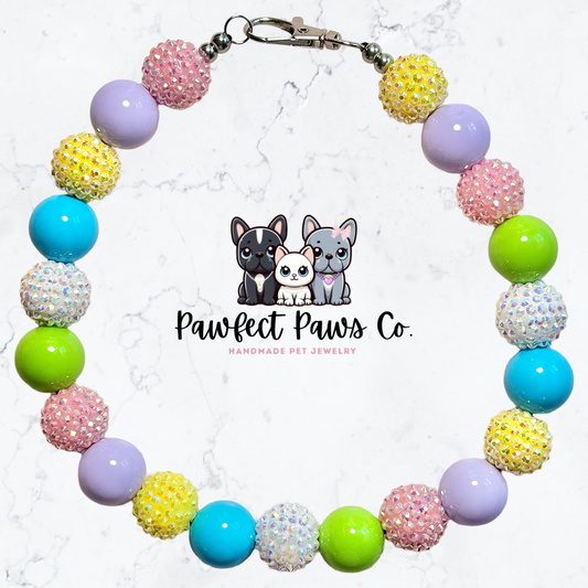 Luau Time* Purple, Blue, Green, Pink & Yellow Sparkle Custom Beaded Dog/Cat Collar Necklace! For Kips 3rd Birthday!