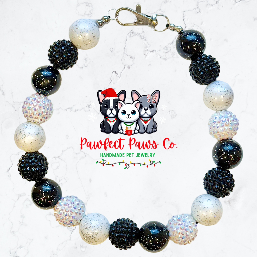 Black Tie* Black & White Sparkle New Years Eve Custom Beaded Dog/Cat Necklace!