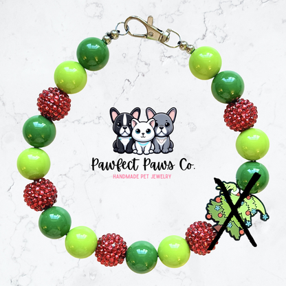 Mischief Maker* Green & Red Sparkle Christmas Custom Beaded Dog/Cat Necklace!