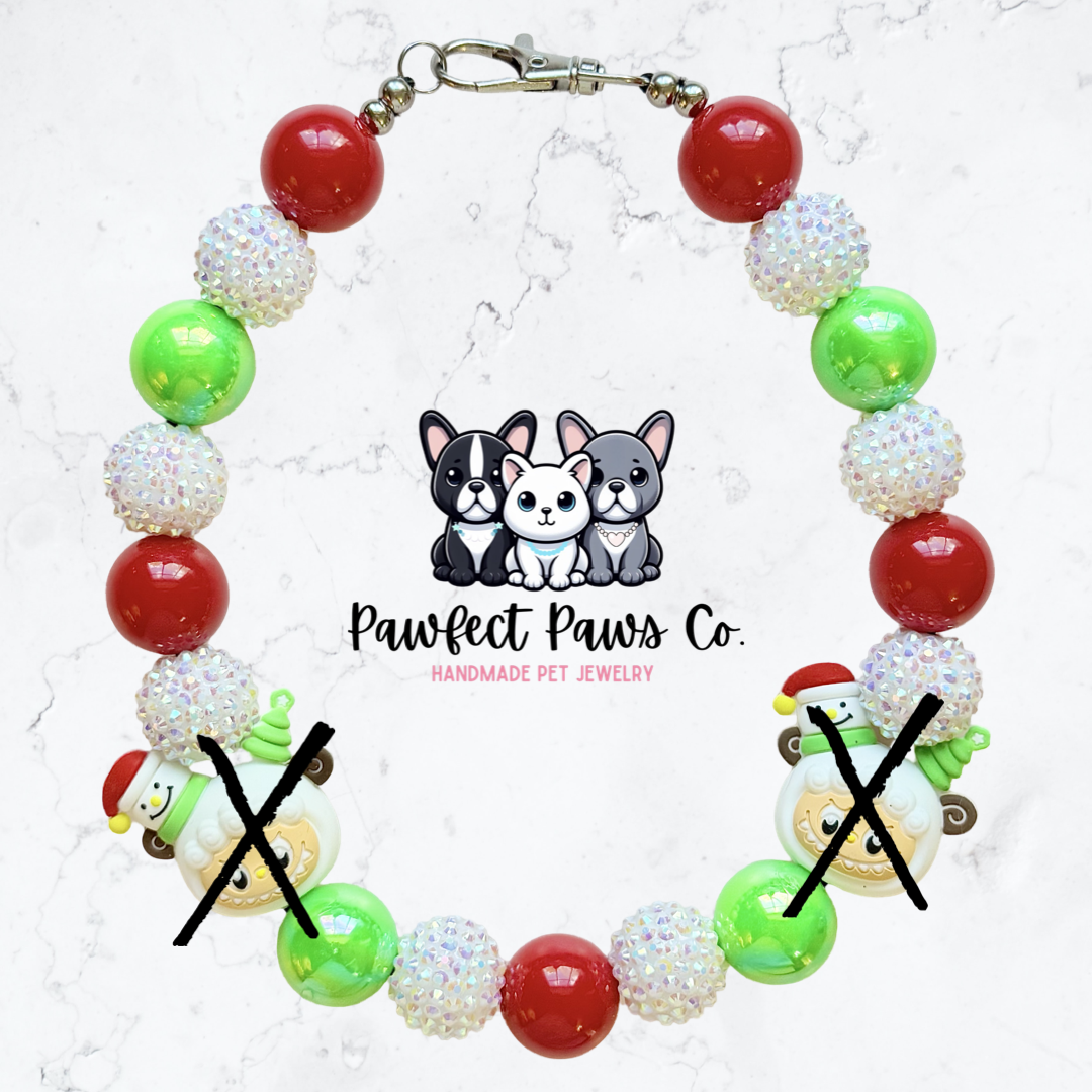 Naughty & Ice* Red, Green & White Sparkle Christmas Labubu Custom Beaded Dog/Cat Necklace!