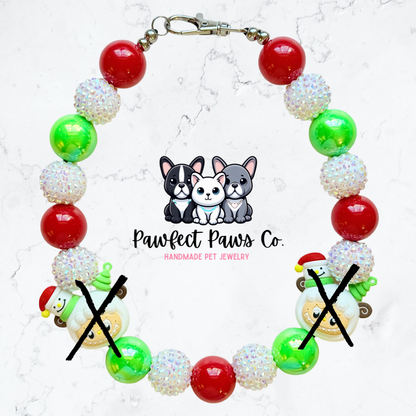Naughty & Ice* Red, Green & White Sparkle Christmas Labubu Custom Beaded Dog/Cat Necklace!