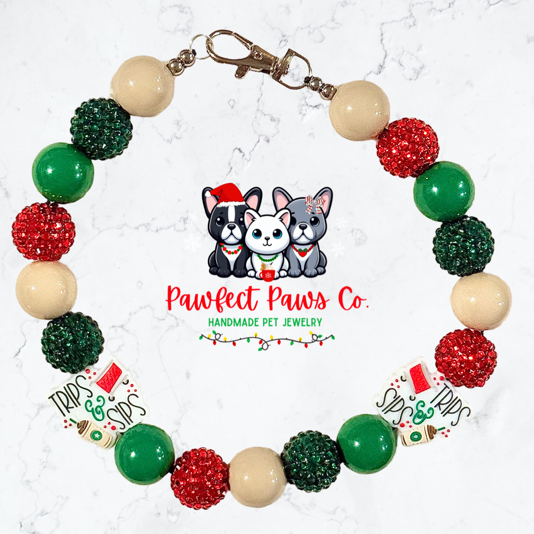 Tarjay* Tan, Green & Red Sparkle Target Starbucks Custom Beaded Dog/Cat Necklace!