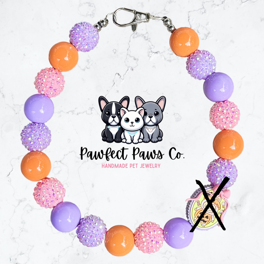 Spooky Labubu* Orange, Pink & Purple Sparkle Labubu Halloween Custom Beaded Dog/Cat Necklace! Choose from 3 styles!