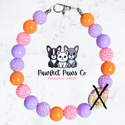Spooky Labubu* Orange, Pink & Purple Sparkle Labubu Halloween Custom Beaded Dog/Cat Necklace! Choose from 3 styles!