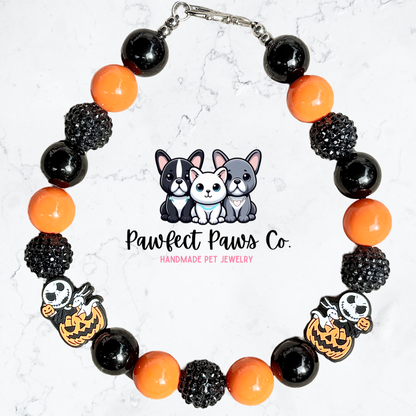 Pumpkin King* Black & Orange Sparkle Jack Halloween Custom Beaded Dog/Cat Necklace!