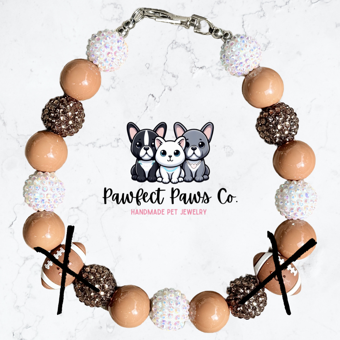 Game Day Cutie* Tan, Brown & White Football Custom Beaded Dog/Cat Necklace!
