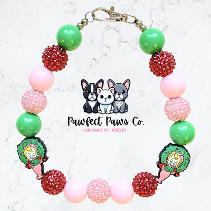 Cindy* Green, Red & Pink Sparkle Christmas Custom Beaded Dog/Cat Necklace!