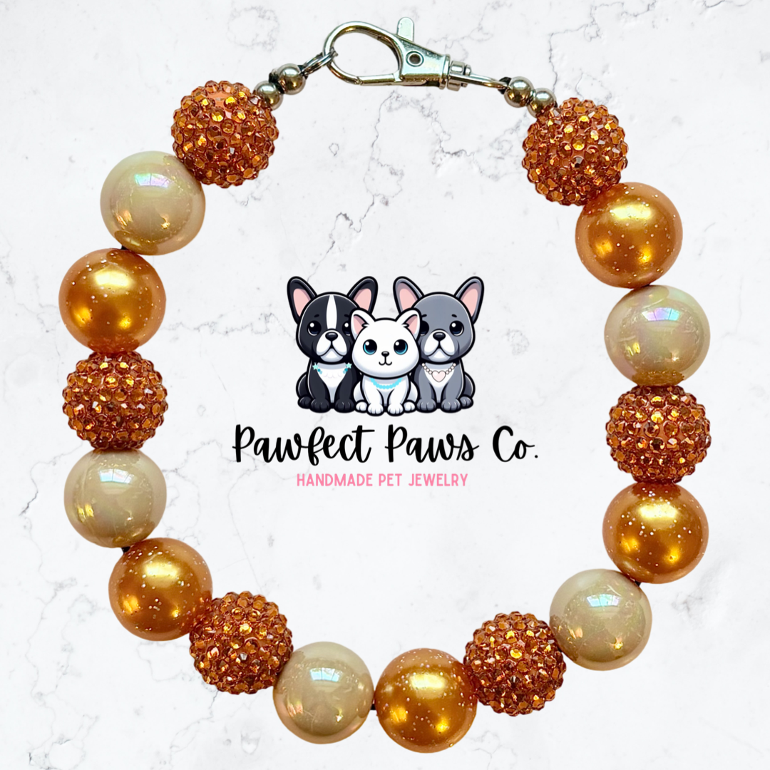 Pumpkin Pie* Tan & Orange Sparkle Thanksgiving Autumn Custom Beaded Dog/Cat Necklace!
