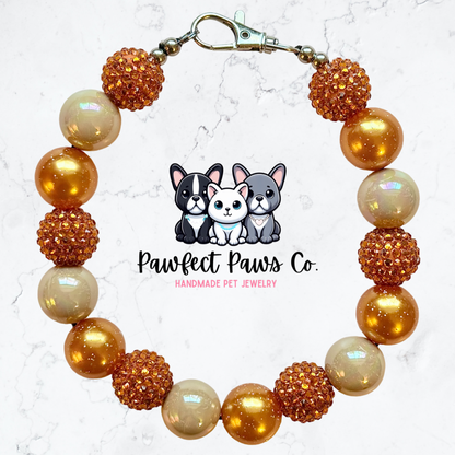 Pumpkin Pie* Tan & Orange Sparkle Thanksgiving Autumn Custom Beaded Dog/Cat Necklace!