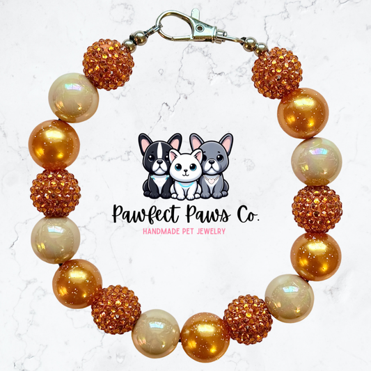 Pumpkin Pie* Tan & Orange Sparkle Thanksgiving Autumn Custom Beaded Dog/Cat Necklace!
