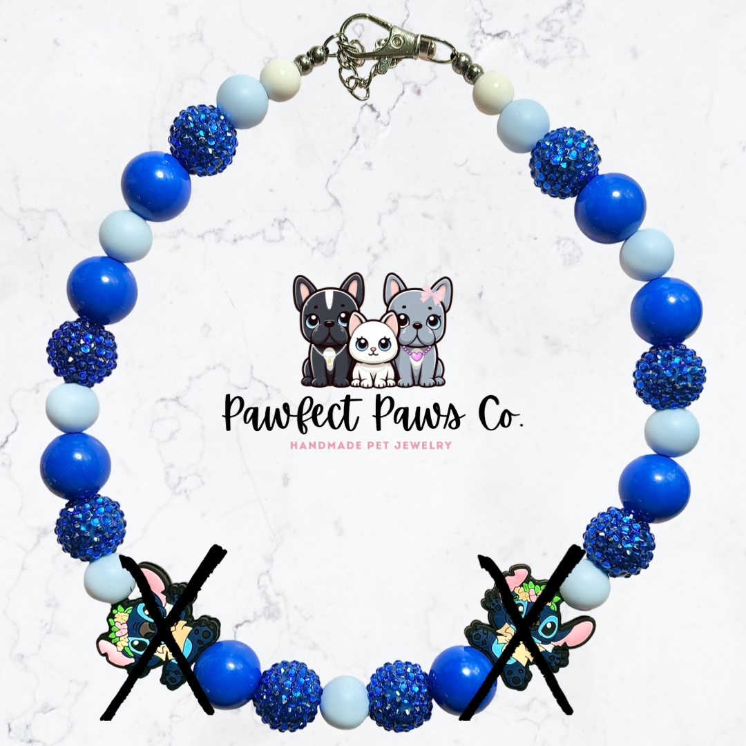 ¡Collar para perro o gato con cuentas personalizadas y puntada hawaiana Stich in Paradise* con brillo azul!