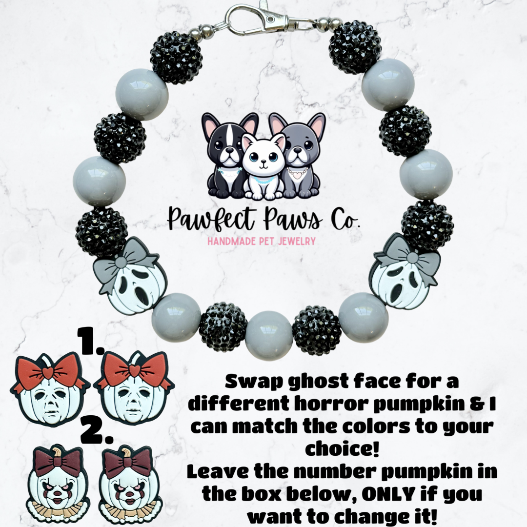 Oh my Gourd* Gray & Black Sparkle Halloween Custom Beaded Dog/Cat Collar Necklace!