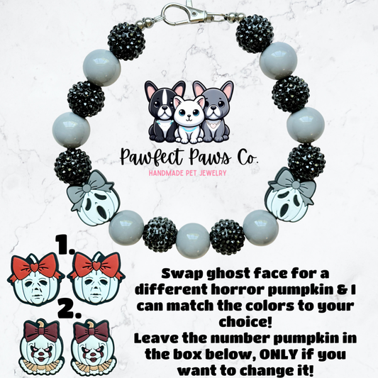 Oh my Gourd* Gray & Black Sparkle Halloween Custom Beaded Dog/Cat Collar Necklace!