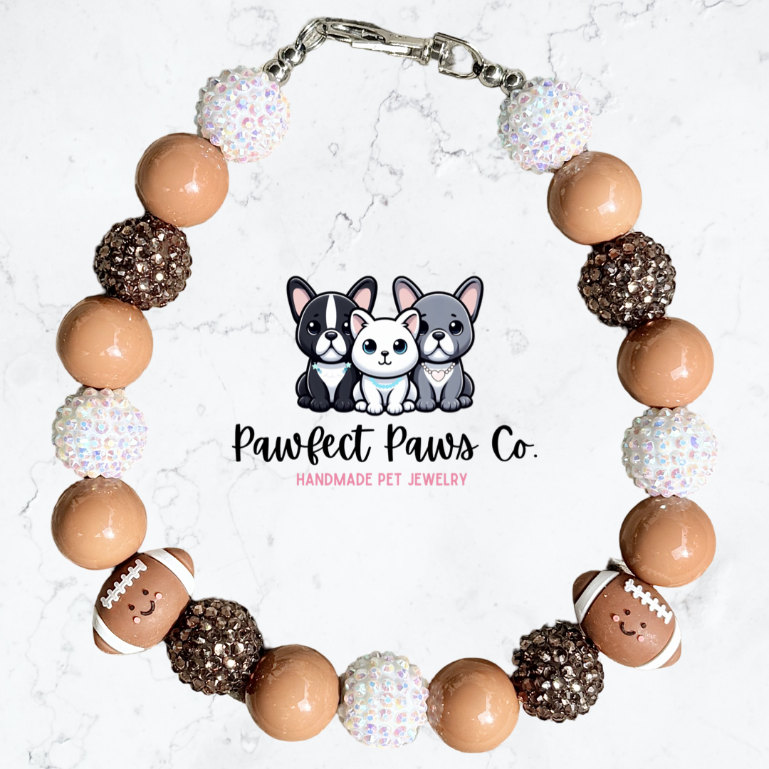Game Day Cutie* Tan, Brown & White Football Custom Beaded Dog/Cat Necklace!