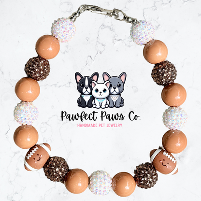 Game Day Cutie* Tan, Brown & White Football Custom Beaded Dog/Cat Necklace!