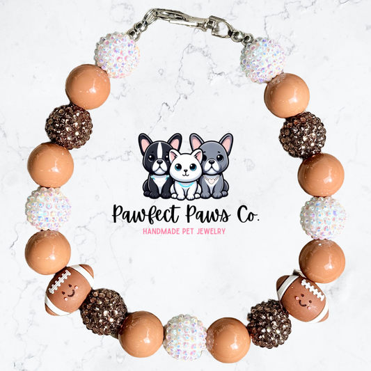 Game Day Cutie* Tan, Brown & White Football Custom Beaded Dog/Cat Necklace!