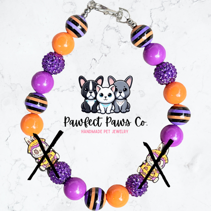 PumpkinBubu* Purple & Orange Sparkle Labubu Halloween Custom Beaded Dog/Cat Necklace!