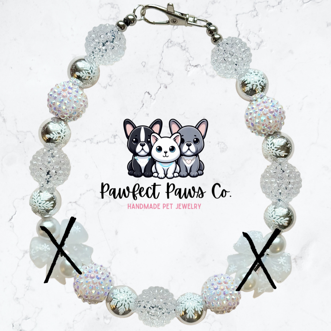 Snow Girly* White & Silver Sparkle Christmas Bow Custom Beaded Dog/Cat Necklace!