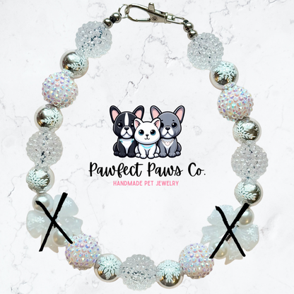 Snow Girly* White & Silver Sparkle Christmas Bow Custom Beaded Dog/Cat Necklace!