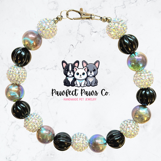 Dazzling Drop* Black & White Sparkle New Years Eve Custom Beaded Dog/Cat Necklace!