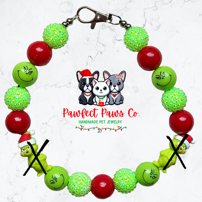 Heart Grew 3x* Green & Red Stripe Christmas Custom Beaded Dog/Cat Necklace!