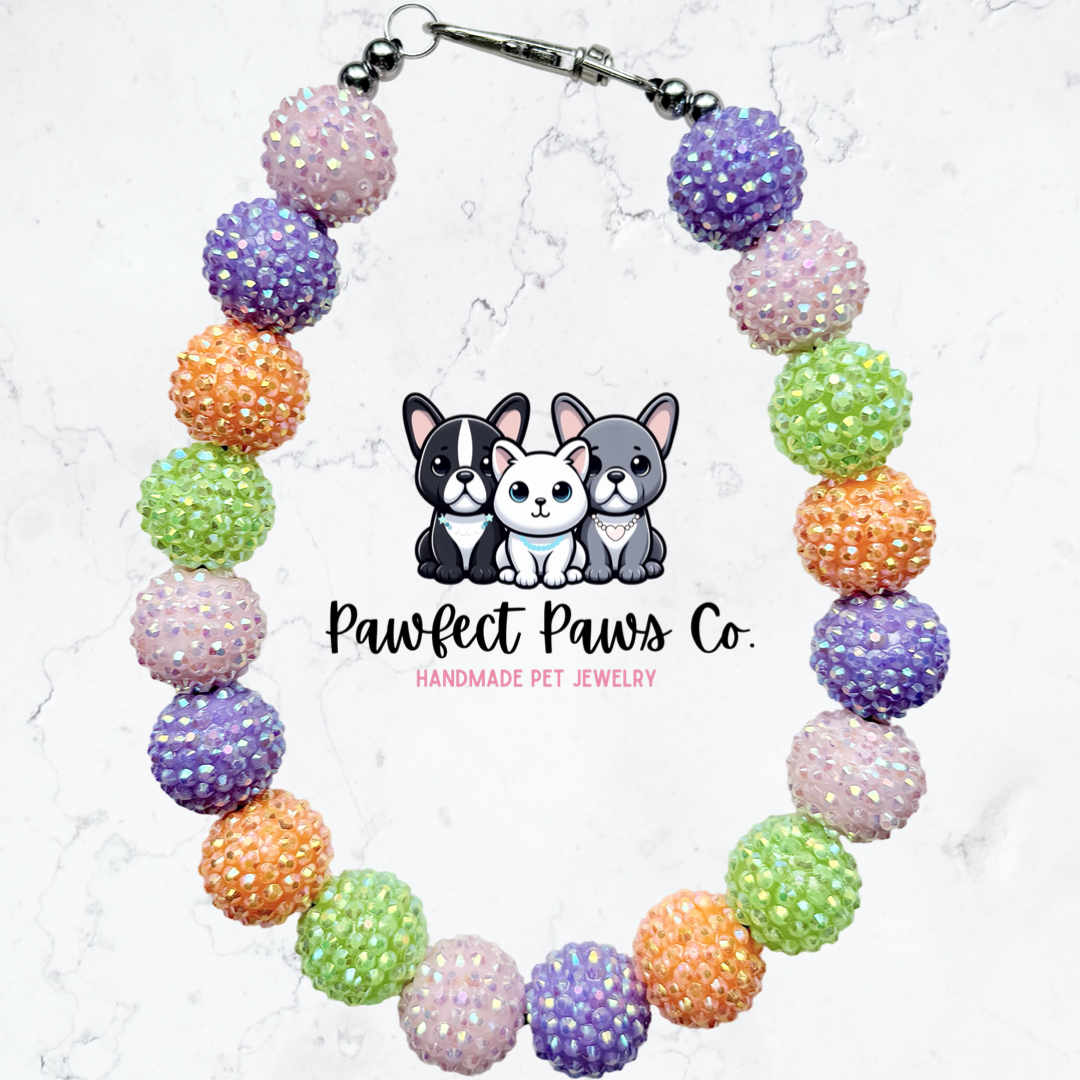 Glitter Ghoul* Pink, Purple, Orange & Green Sparkle Halloween Custom Beaded Dog/Cat Collar Necklace!