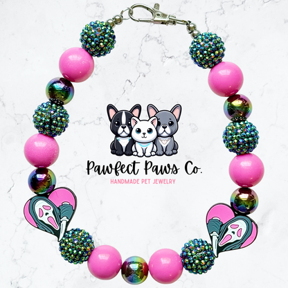 Scream* Black & Pink Sparkle Ghost Face Custom Beaded Dog/Cat Necklace!