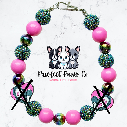 Scream* Black & Pink Sparkle Ghost Face Custom Beaded Dog/Cat Necklace!