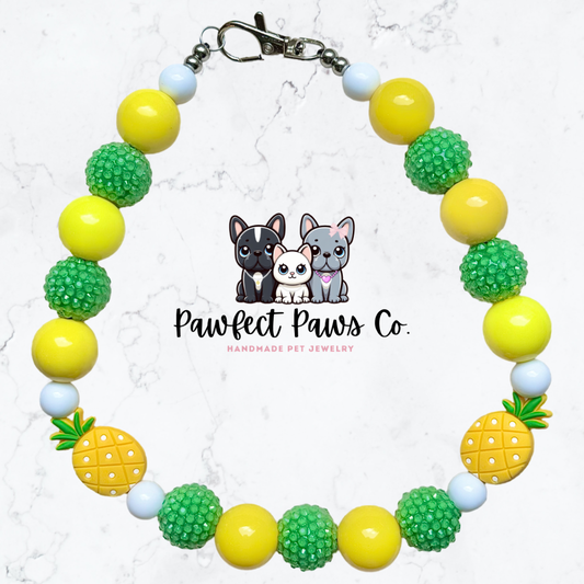 ¡Collar para perro o gato con cuentas personalizado con diseño de piña brillante en amarillo y verde Pineapple Passion*!