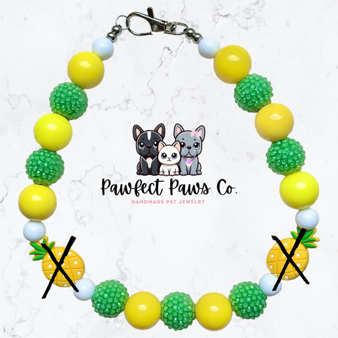 ¡Collar para perro o gato con cuentas personalizado con diseño de piña brillante en amarillo y verde Pineapple Passion*!