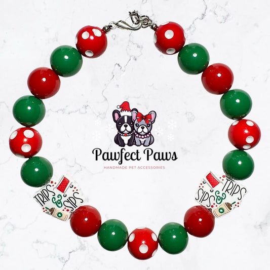 Tarjay’* Target and Starbucks Coffee Shopping Trip Red, Green & White Custom Beaded Dog/Cat Jewelry Necklace!