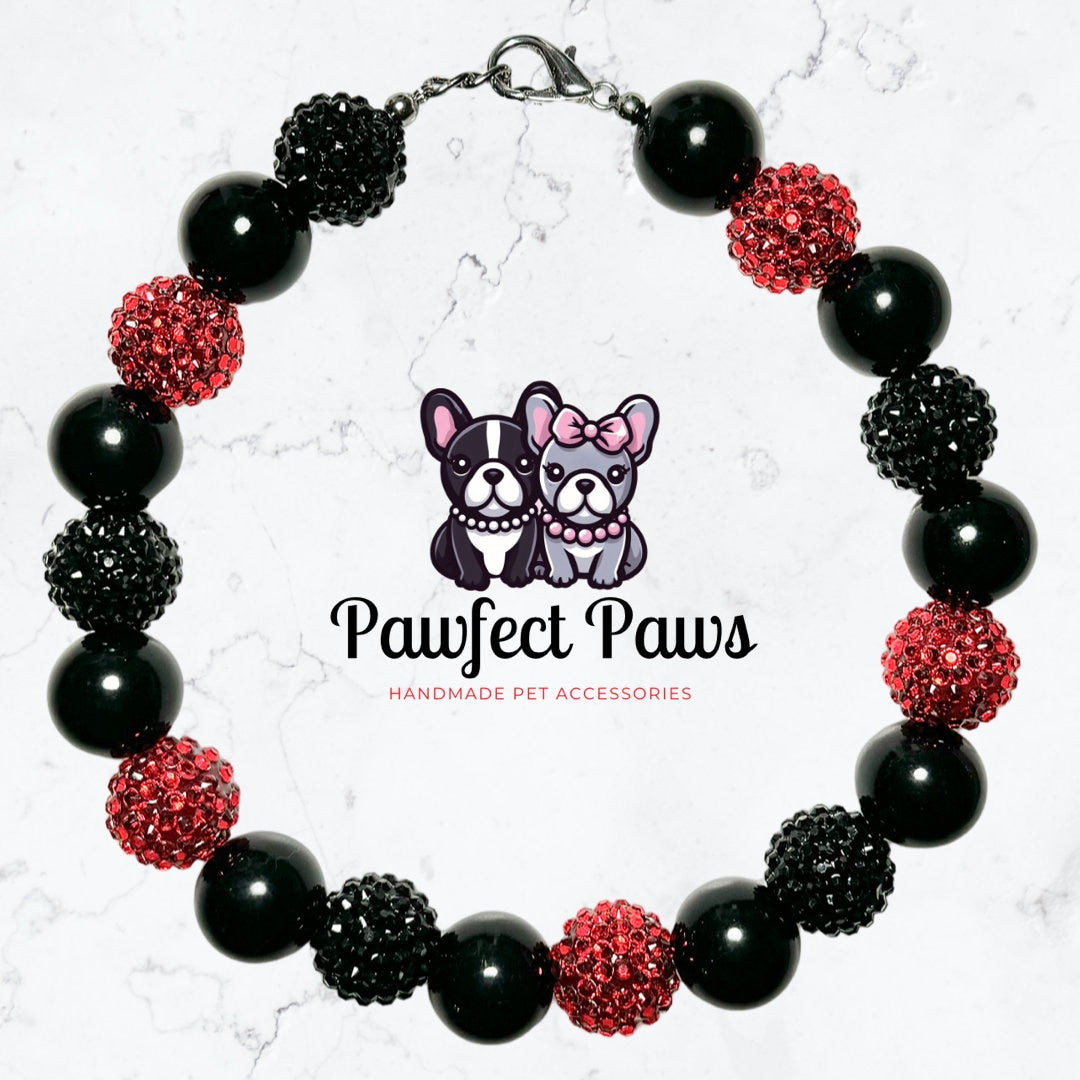 King/Queen of Hearts* Red & Black Sparkle Valentine's Custom Beaded Dog/Cat Collar Necklace!