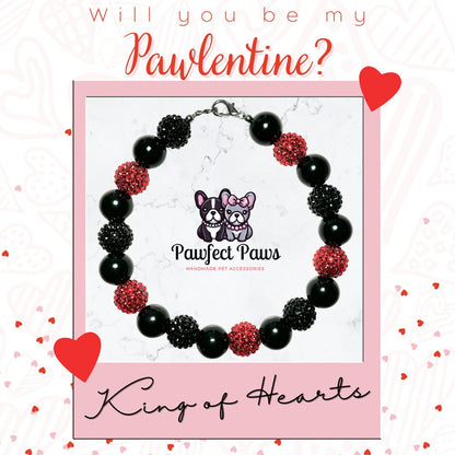 King/Queen of Hearts* Red & Black Sparkle Valentine's Custom Beaded Dog/Cat Collar Necklace!