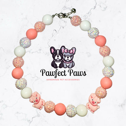 Farm Glam * Pink & White Pig Custom Beaded Dog/Cat Collar Necklace!