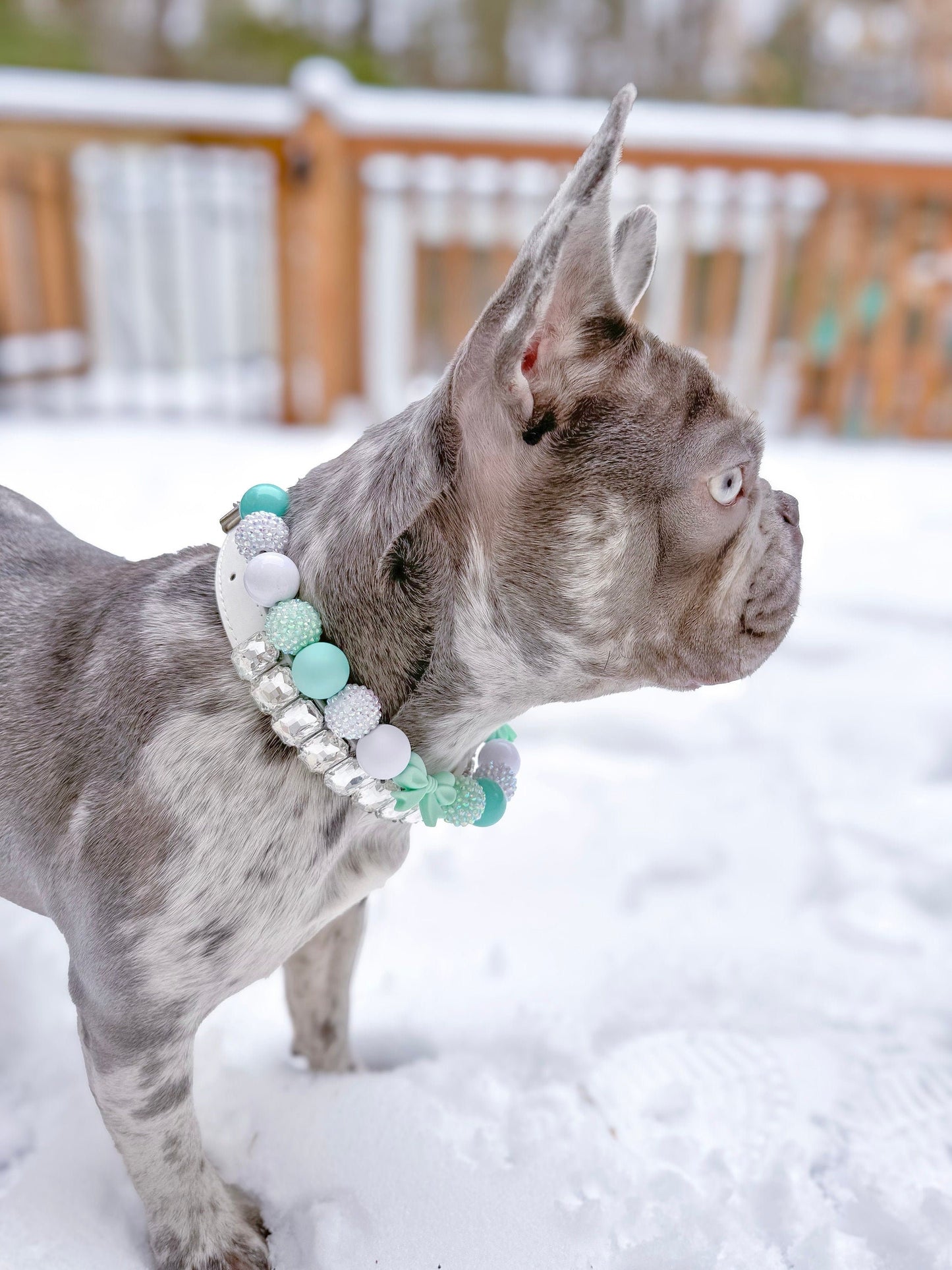 Breakfast at Sniffany&#39;s* Teal & White Luxury Sparkle Valentine&#39;s Day Bow Custom Beaded Dog/Cat Collar Necklace!