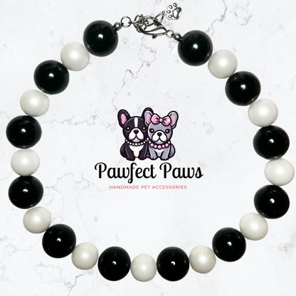 Black Tie* Black and White Custom Beaded Dog/Cat Collar Necklace!