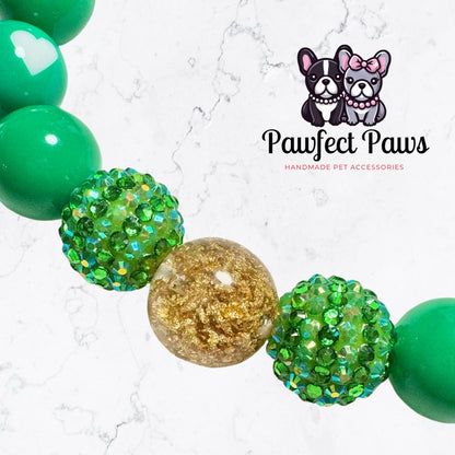 Heart of Gold* Green & Gold Sparkle St. Patrick’s Day Spring Custom Beaded Dog/Cat Collar Necklace!